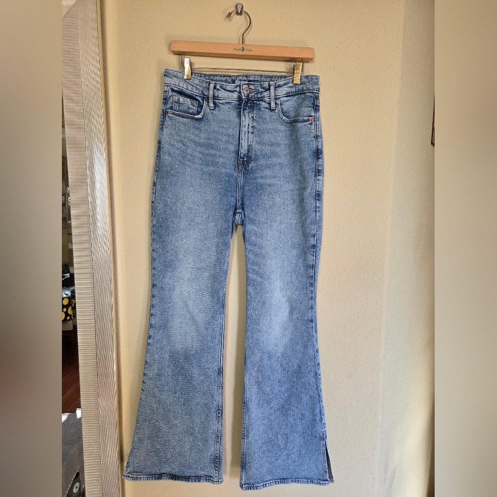Old Navy Higher High Rise Split Hem Flare Wide Leg Jeans 70s Acid Wash